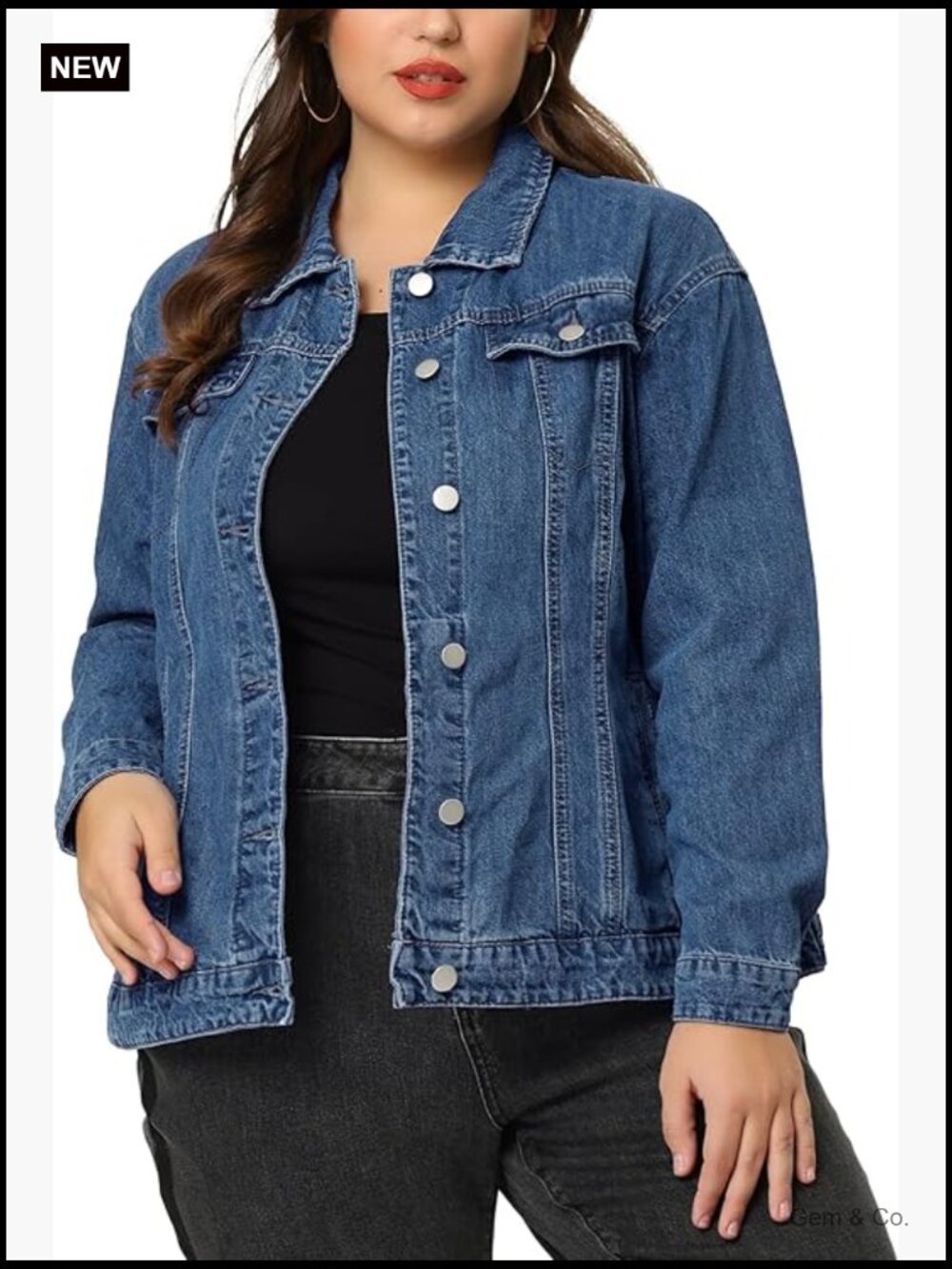 Women's Plus Size Denim Jacket Stitching Button Front Washed Western Outfit